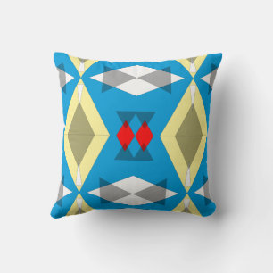Geometric Convergence in Blue and Gold Throw Pillow