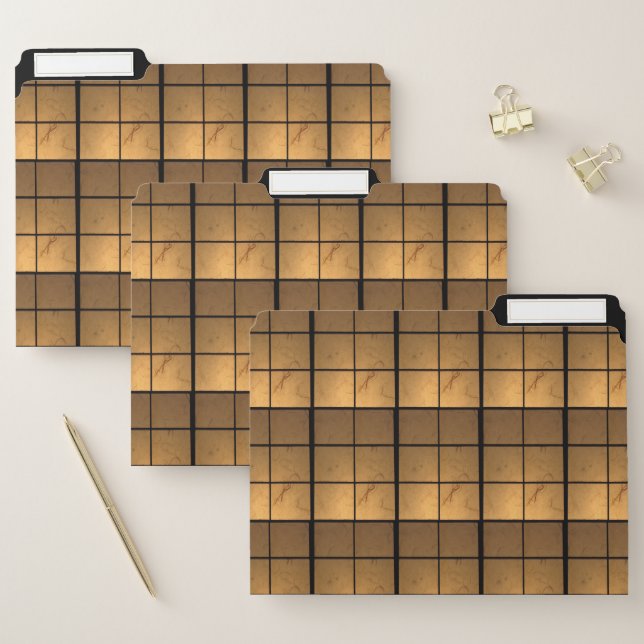 Geometric Copper Gold Square Pattern File Folders (Set)