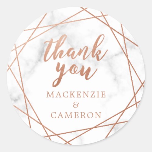 Geometric Copper Marble Personalized Thank You Classic Round Sticker
