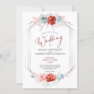 Geometric Coral Floral Succulent Wedding Invitation