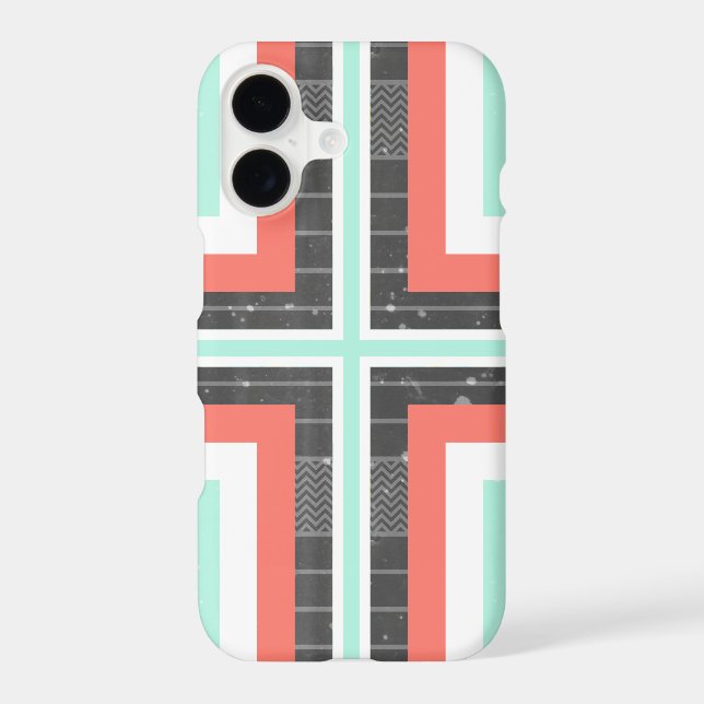 Geometric Coral & Mint Green Distressed Pattern Iphone Case (Back)