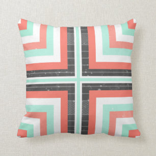 Geometric Coral & Mint Green Distressed Pattern Throw Pillow