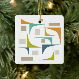 Geometric Corners Mid-century Orange Blue Green Ceramic Ornament