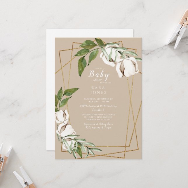 Geometric Cotton Tan  Baby Shower Invitation (Front/Back In Situ)