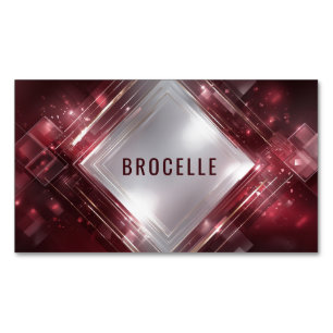 Geometric Crimson Red Gilded Frame Dynamic Business Card Magnet