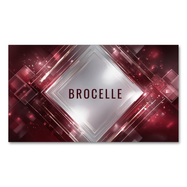 Geometric Crimson Red Gilded Frame Dynamic Business Card Magnet (Front)