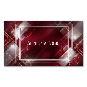 Geometric Crimson Red Silver Frame Luxury Business Card Magnet