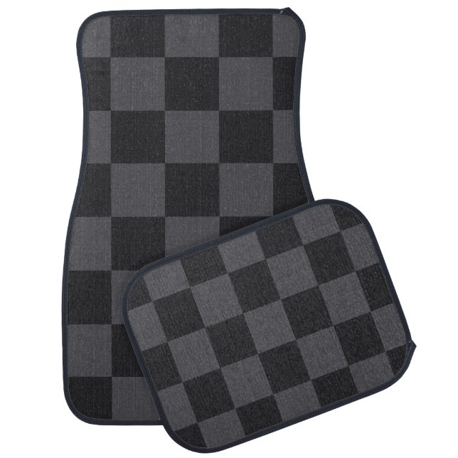 Geometric Croatian Black Gray Bold Checkers Car Floor Mat (Set)