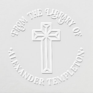 Geometric Cross “From the Library of” Round Book Embosser