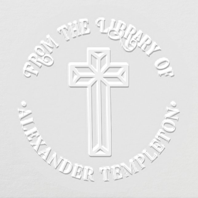 Geometric Cross “From the Library of” Round Book Embosser (Design)
