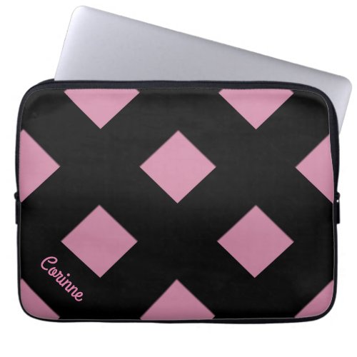 Geometric Crossing Pastel Black Lines with Name Laptop Sleeve