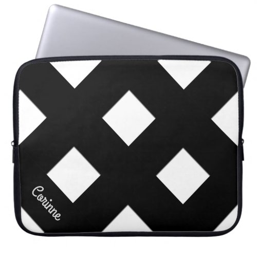 Geometric Crossing Pastel Black Lines with Name Laptop Sleeve