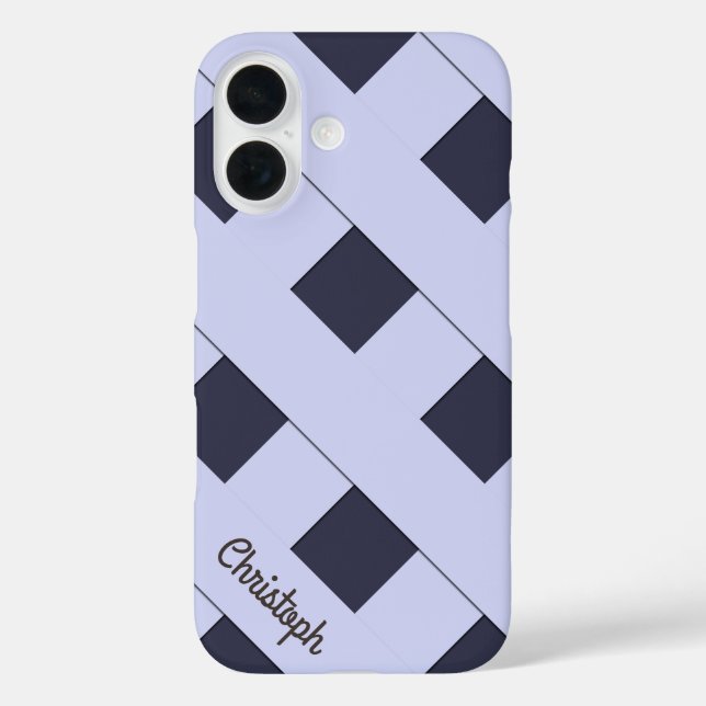 Geometric Crossing Pastel Blue Lines with Name Case-Mate iPhone Case (Back)