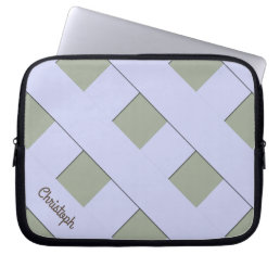 Geometric Crossing Pastel Blue Lines with Name Laptop Sleeve