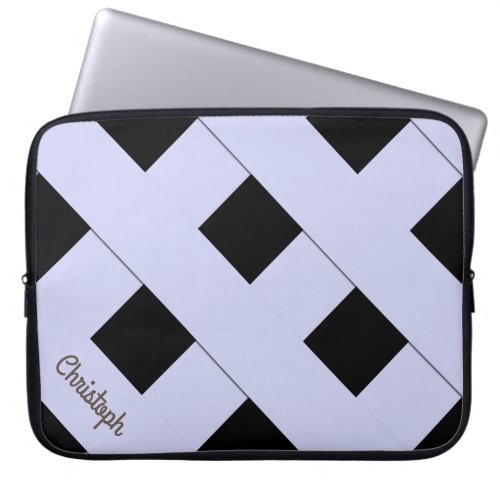 Geometric Crossing Pastel Blue Lines with Name Laptop Sleeve