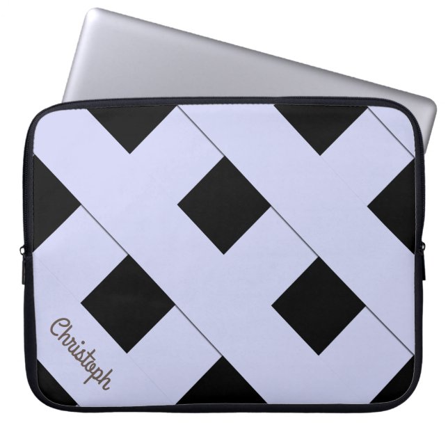 Geometric Crossing Pastel Blue Lines with Name Laptop Sleeve (Front)