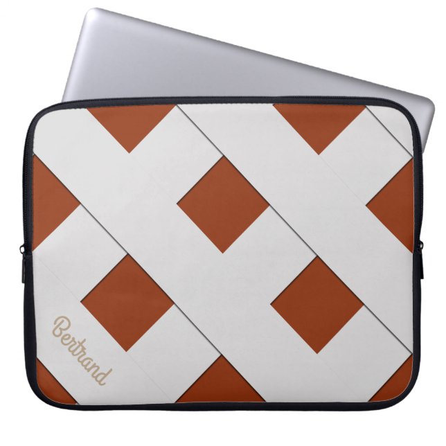 Geometric Crossing Pastel Gray Lines with Name Laptop Sleeve (Front)