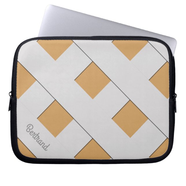 Geometric Crossing Pastel Gray Lines with Name Laptop Sleeve (Front)