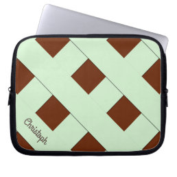 Geometric Crossing Pastel Green Lines with Name Laptop Sleeve