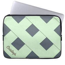 Geometric Crossing Pastel Green Lines with Name Laptop Sleeve