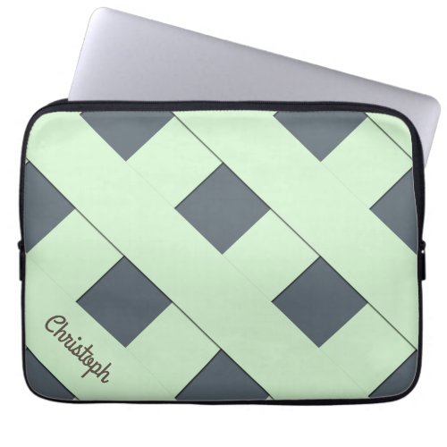 Geometric Crossing Pastel Green Lines with Name Laptop Sleeve