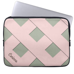 Geometric Crossing Pastel Pink Lines with Name Laptop Sleeve