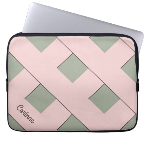 Geometric Crossing Pastel Pink Lines with Name Laptop Sleeve