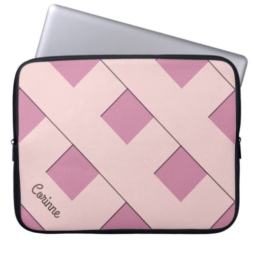 Geometric Crossing Pastel Pink Lines with Name Laptop Sleeve