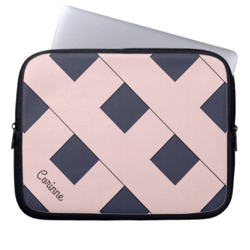 Geometric Crossing Pastel Pink Lines with Name Laptop Sleeve