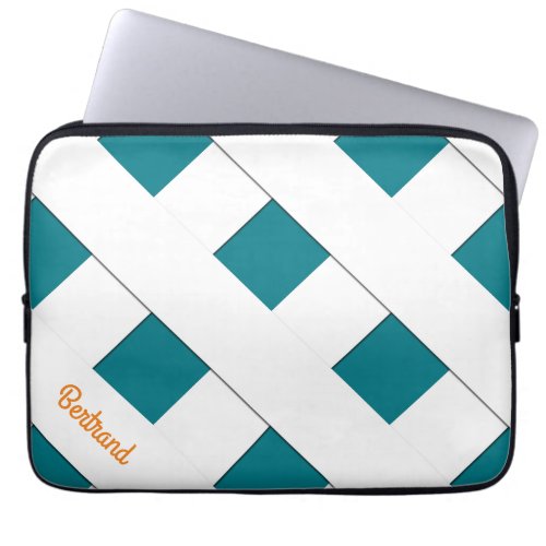 Geometric Crossing Pastel White Lines with Name Laptop Sleeve