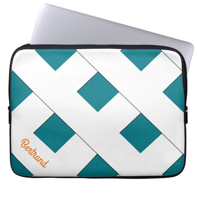 Geometric Crossing Pastel White Lines with Name Laptop Sleeve (Front)
