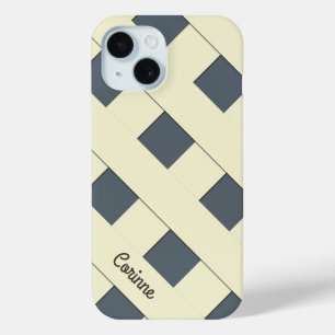 Geometric Crossing Pastel Yellow Lines with Name iPhone 15 Case
