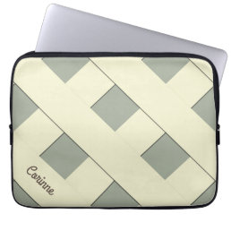 Geometric Crossing Pastel Yellow Lines with Name Laptop Sleeve