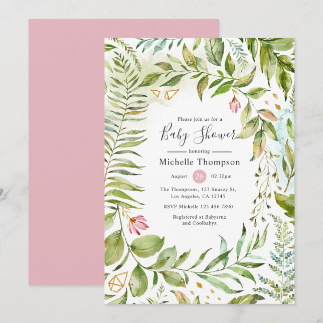 Geometric Crystal Greenery Baby Shower Invitation (Front/Back)