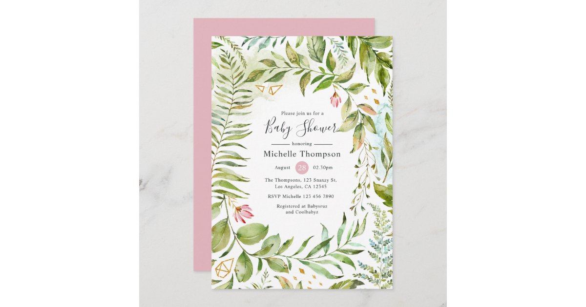 Geometric Crystal Greenery Baby Shower Invitation | Zazzle