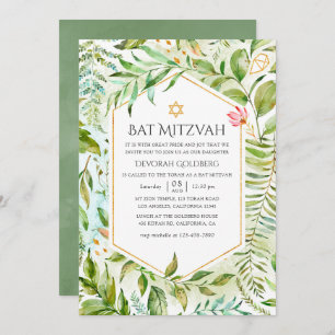 Geometric Crystal Greenery Bat Mitzvah Invitation