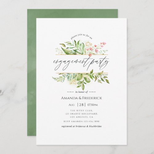 Geometric Crystal Greenery Engagement Party Invitation