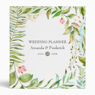 Geometric Crystal Greenery Monogram Wedding 3 Ring Binder