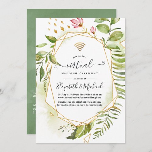 Geometric Crystal Greenery Online Virtual Wedding Invitation