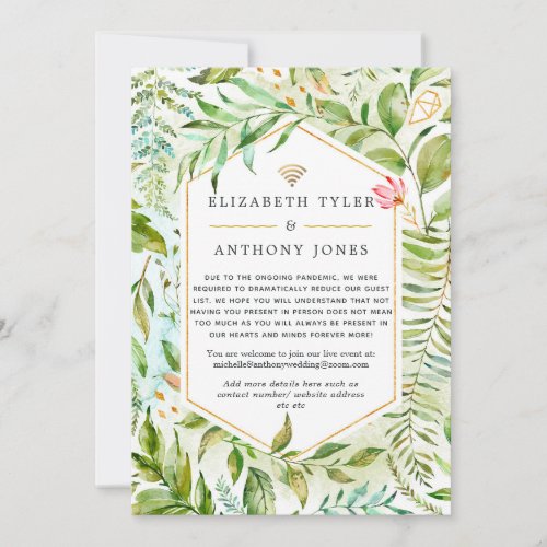 Geometric Crystal Greenery Virtual Wedding Announcement