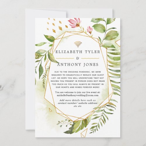 Geometric Crystal Greenery Virtual Wedding Announcement