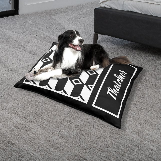 Geometric Cube Design with Monogram White Pet Bed (Creator Uploaded)