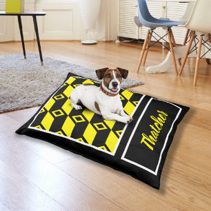 Geometric Cube Design with Monogram Yellow Pet Bed