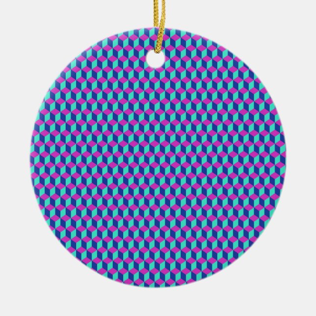 Geometric Cube Pattern Ceramic Ornament (Front)