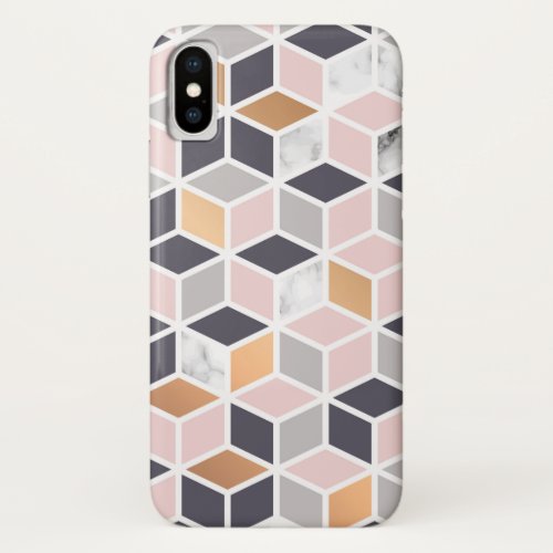 Geometric cubes faux marble texture iPhone XS case