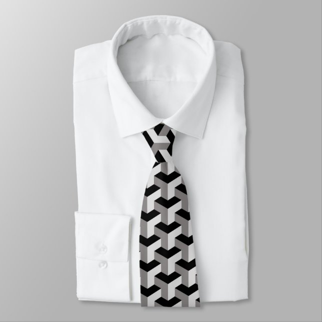 Geometric Cubes Optical Illusion Pattern Tie (Tied)