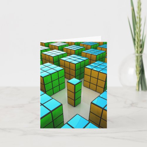 Geometric Cubes Puzzle Game Note Cards