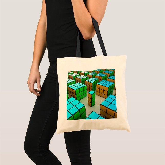 Geometric Cubes Puzzle Game Tote Bag (Creator Uploaded)