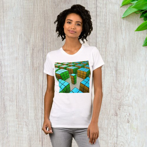 Geometric Cubes Puzzle Game Womens T_Shirt