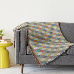 Geometric Cubes Yellow and Gray Modern Abstract Throw Blanket
